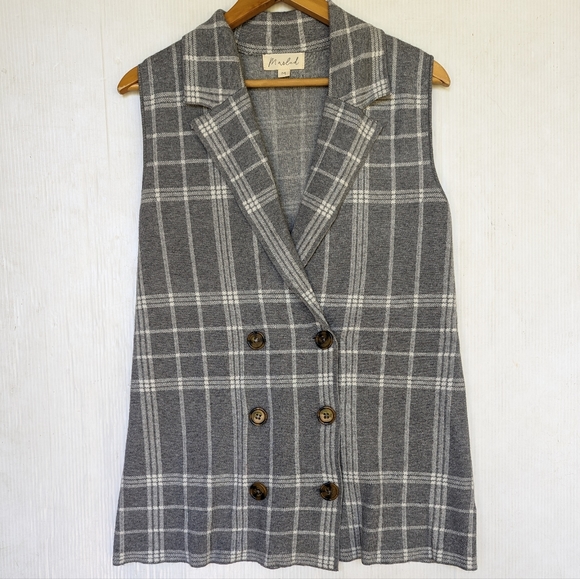 MARLED gray plaid cardigan sweater vest - Picture 7 of 10